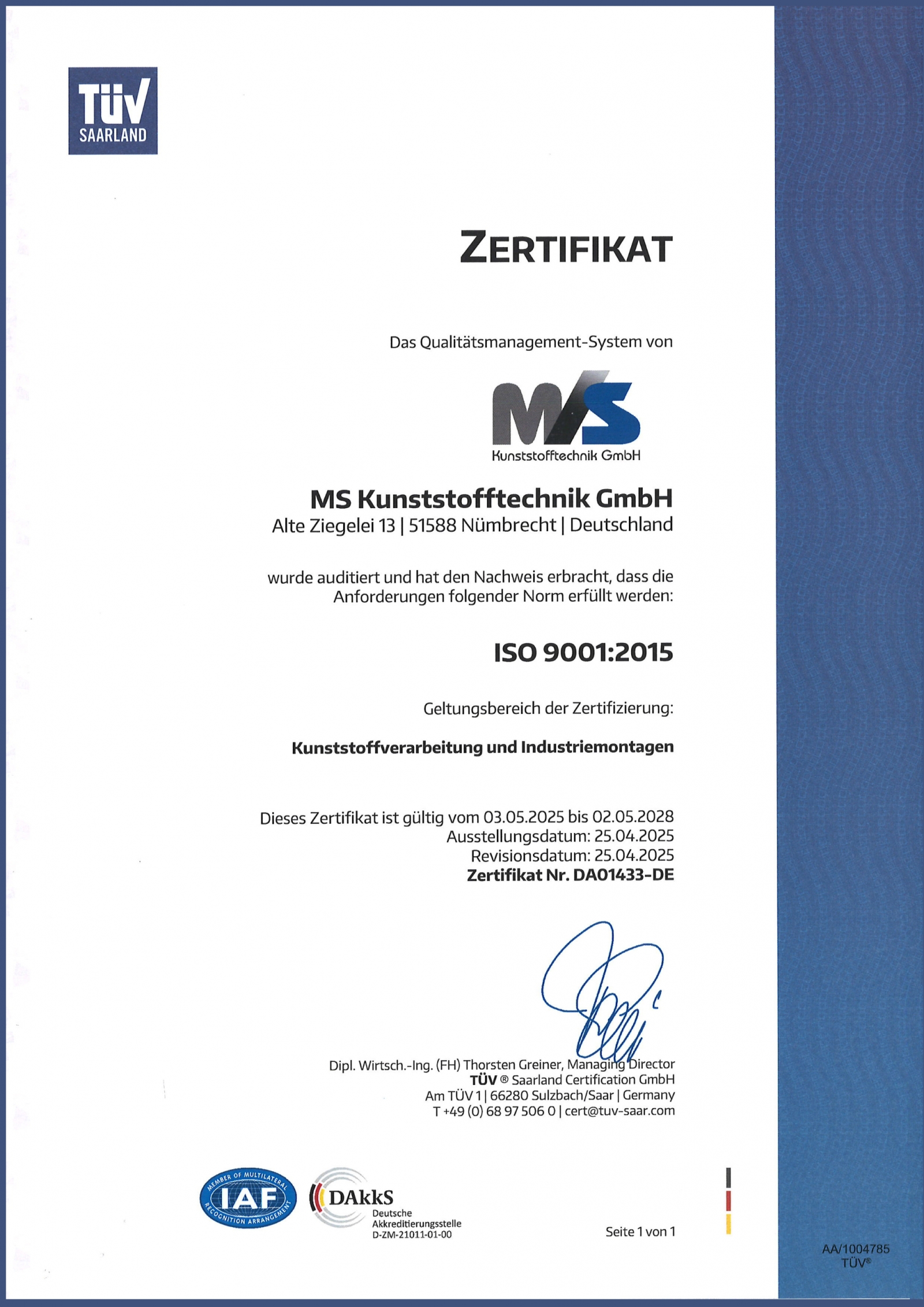Zertifikat Din ISO 9001:2015